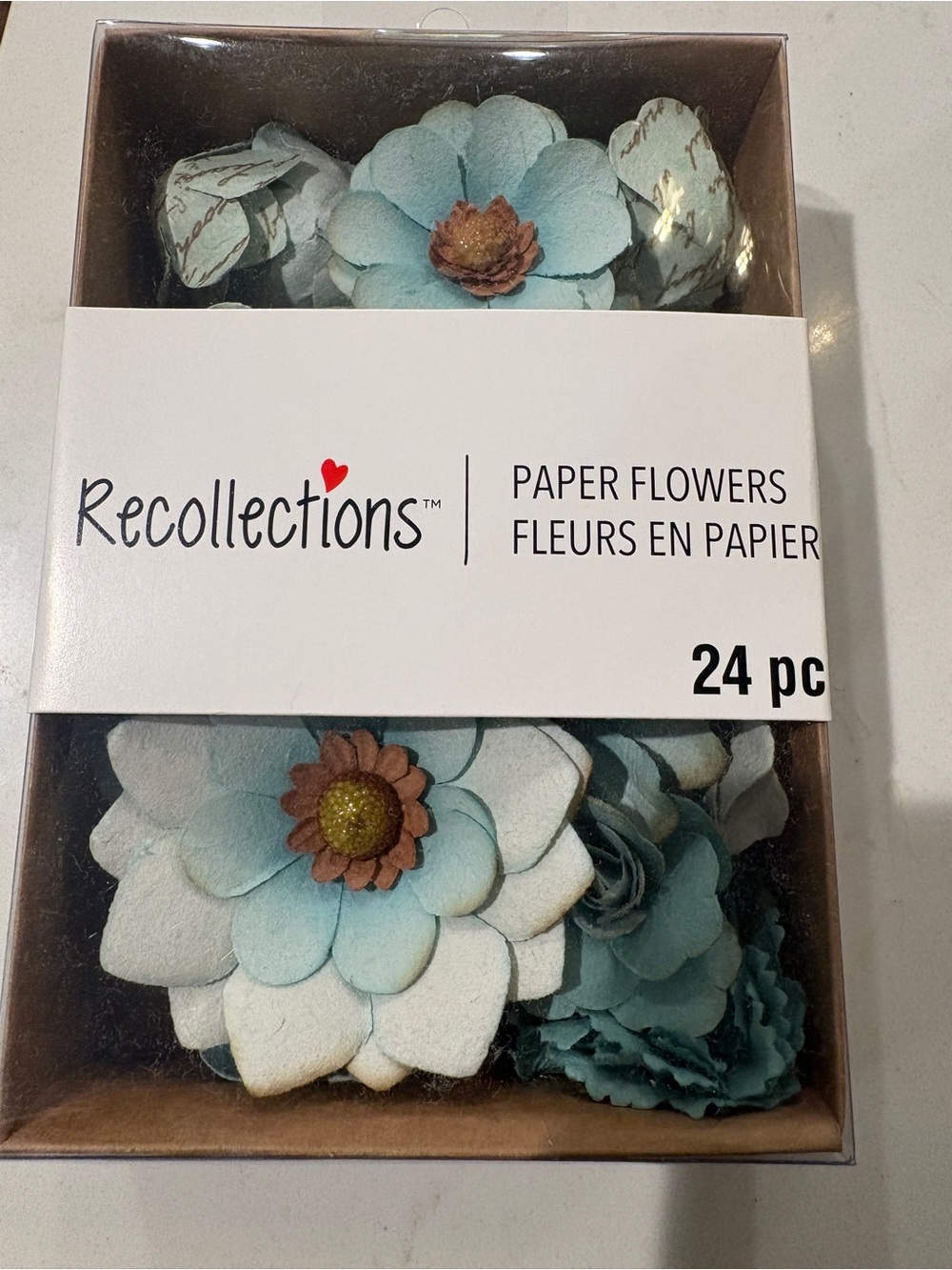 Recollections Teal and Brown Paper Flower Embellishments